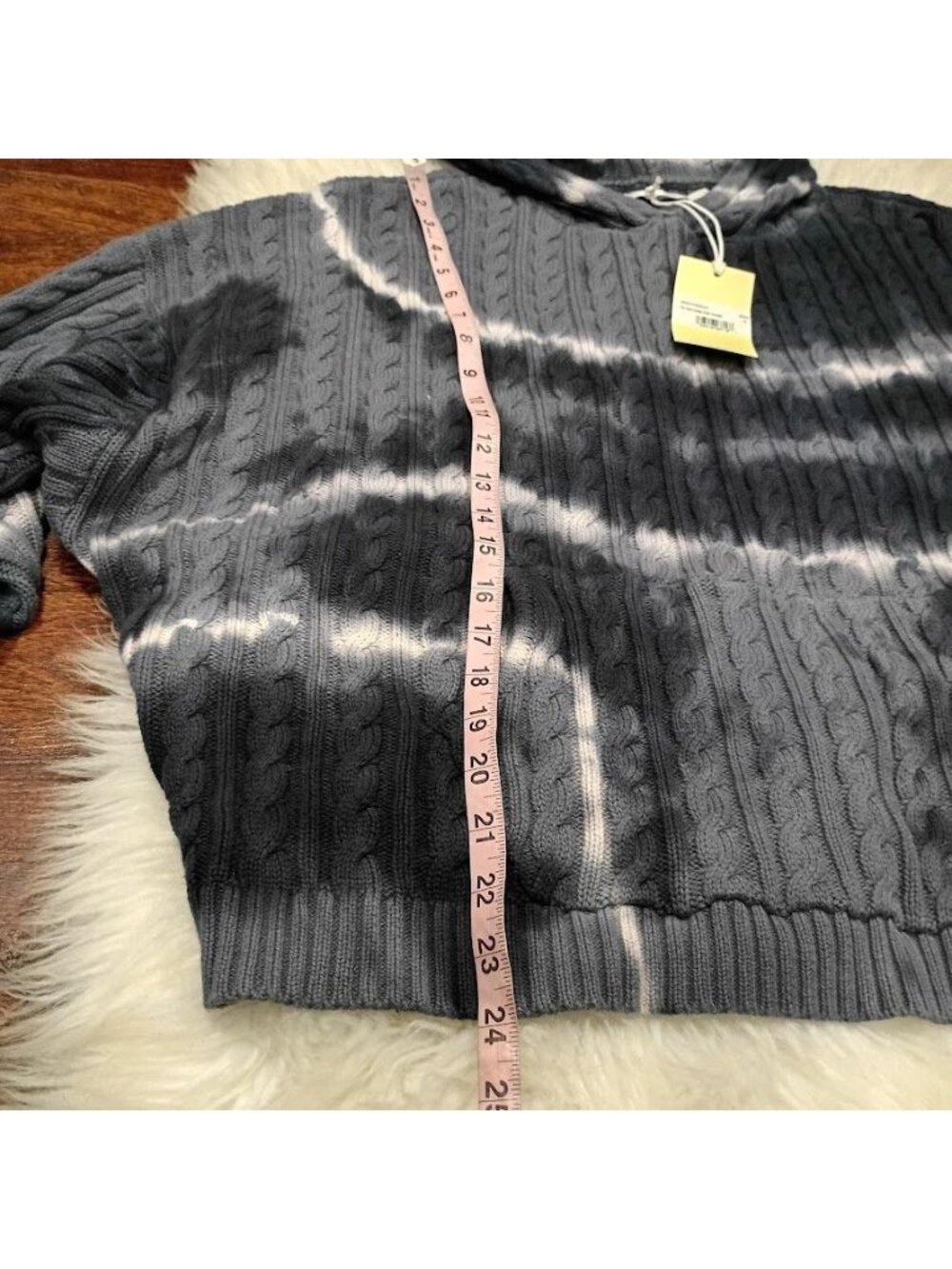MNML Mens Tie Dye Cable Knit Hoodie Black  M Cotton Cropped Oversized Fit New Wi - Picture 8 of 13